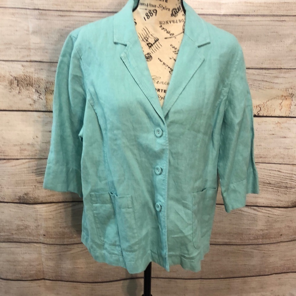 Eileen Fisher 100% Linen Jacket Blazer Notched Collar Back Vent Size Large
